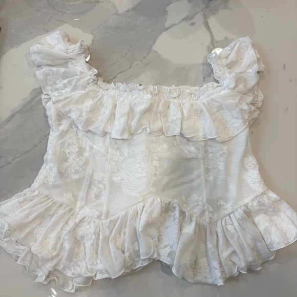 NWT Anthropologie White Ruffled Lace Crop Top - size M - Picture 3 of 8